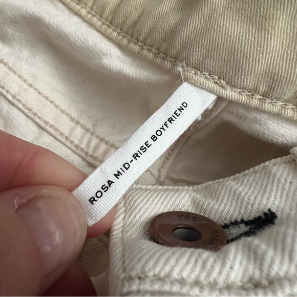 rag & bone Rosa Mid-Rise Boyfriend Jeans in Ecru with Distressing / Raw Hem - Picture 13 of 15